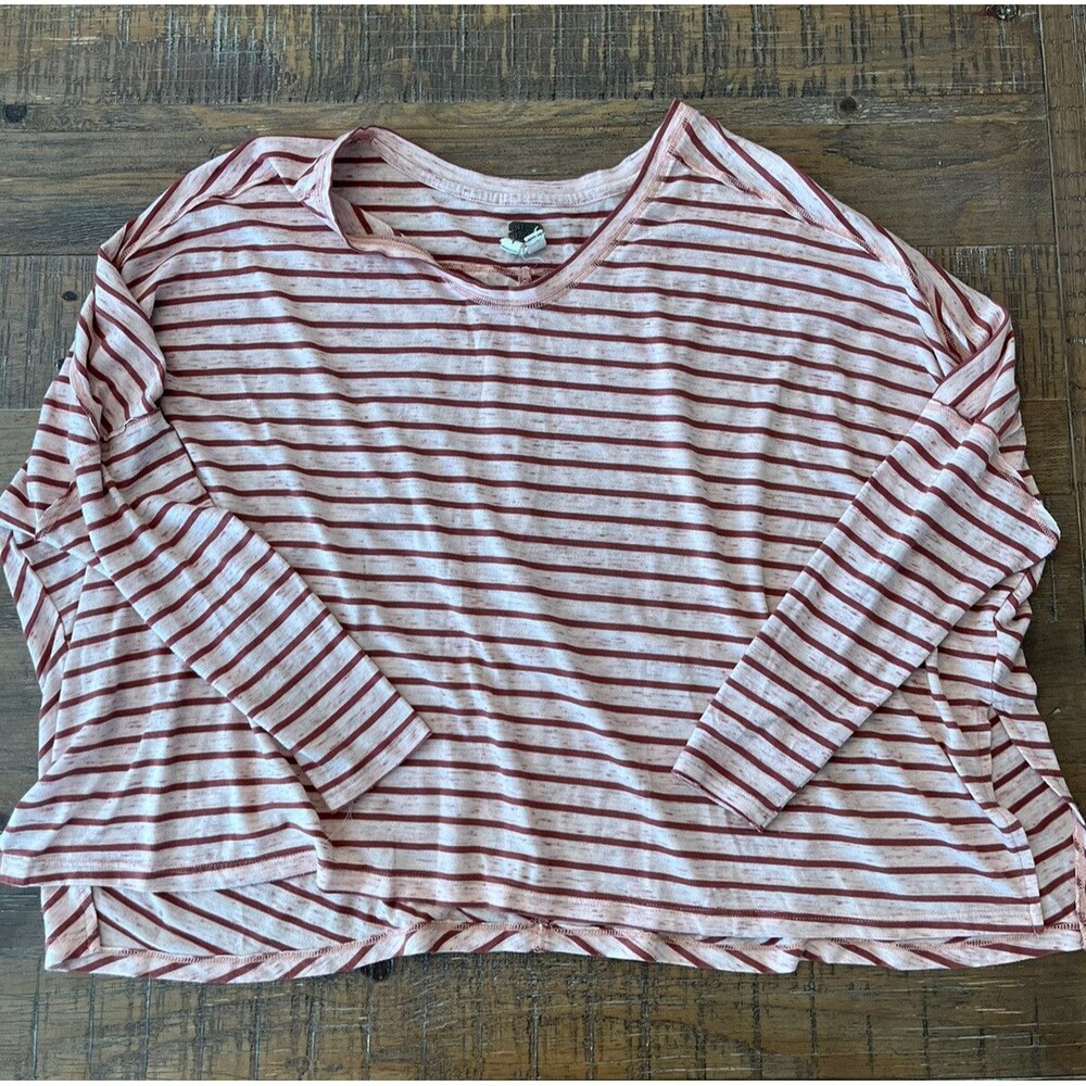 We The Free People Terra Cotta Striped Drop Shoulder Top Size XS Side Slits Boho